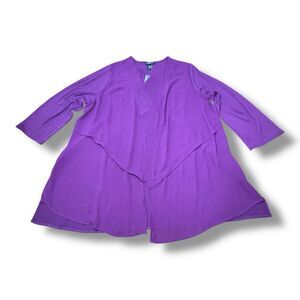 NWT Catherine’s Black Label Open Front Cardigan Crepe Top Purple Women’s Size 2X